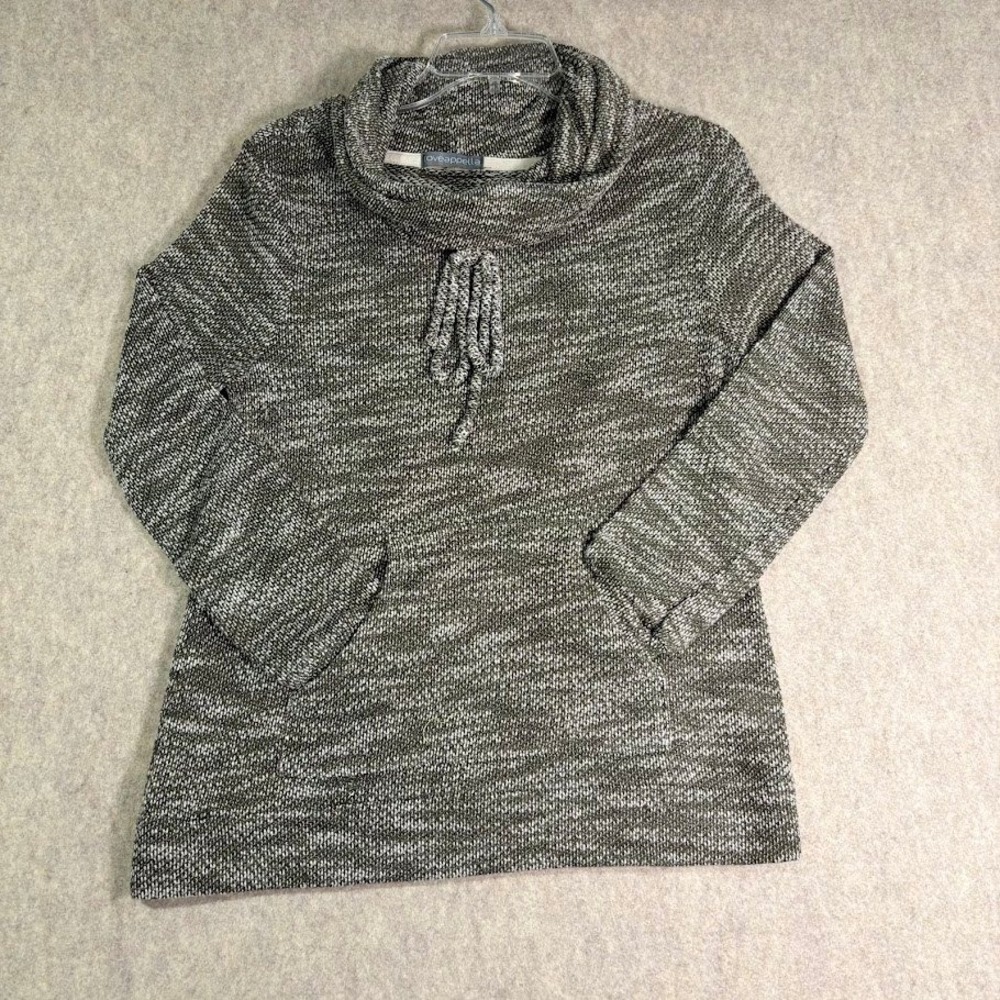 Loveappella Sweater Womens M Olive Marled Knit‎ Cowl Neck Pocket Pullover Cozy
